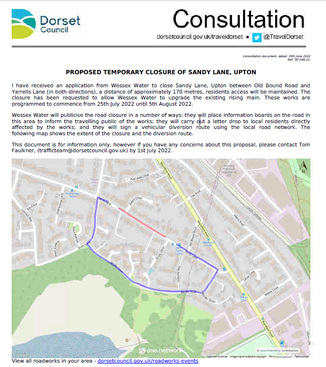 Proposed Temporary Closure of Sandy Lane, Upton