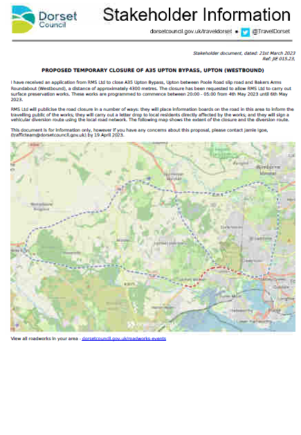 Temporary Closure Upton By Pass