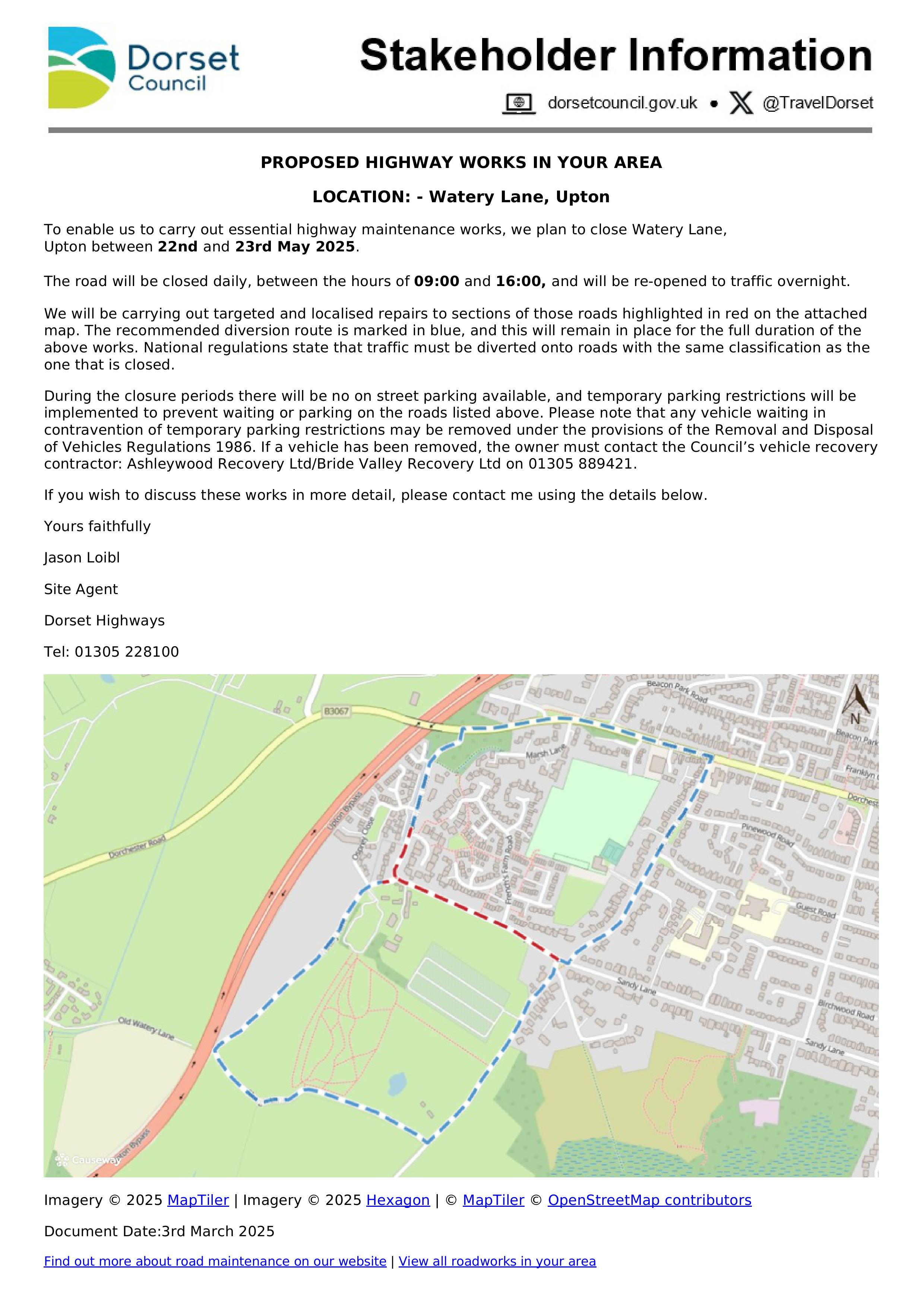 Road Closure Watery Lane