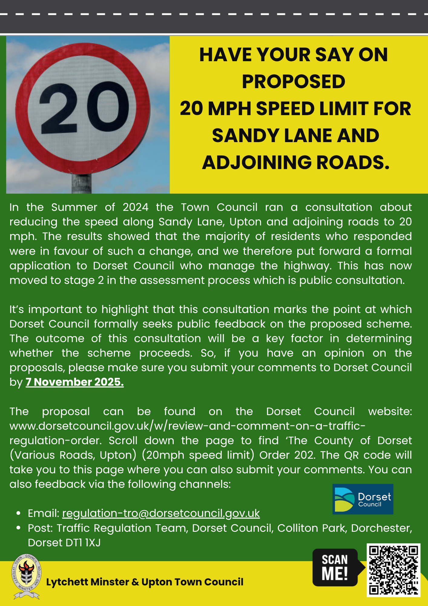 Have Your Say on proposals to introduce a 20mph speed limit to Sandy Lane and adjoining roads