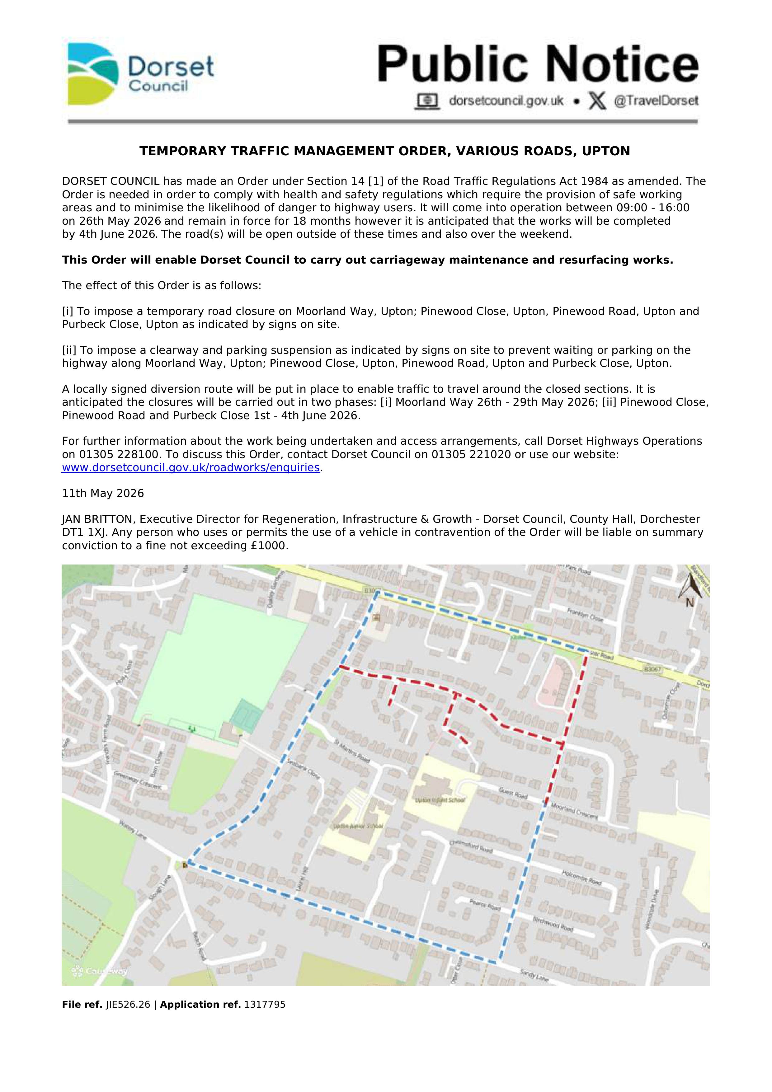Temporary Traffic Order Upton various Roads