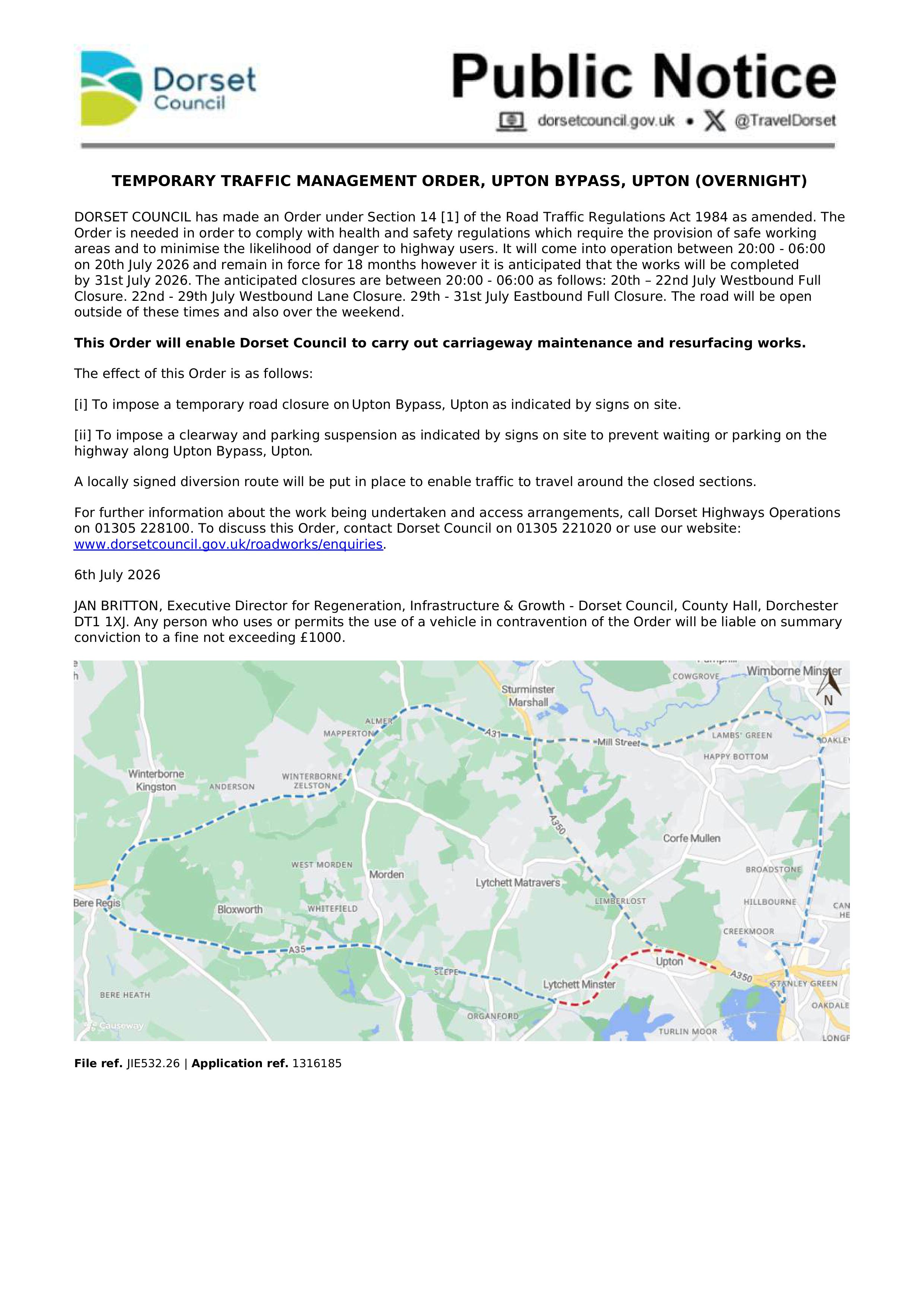 A35 Upton By-Pass Traffic Management Order