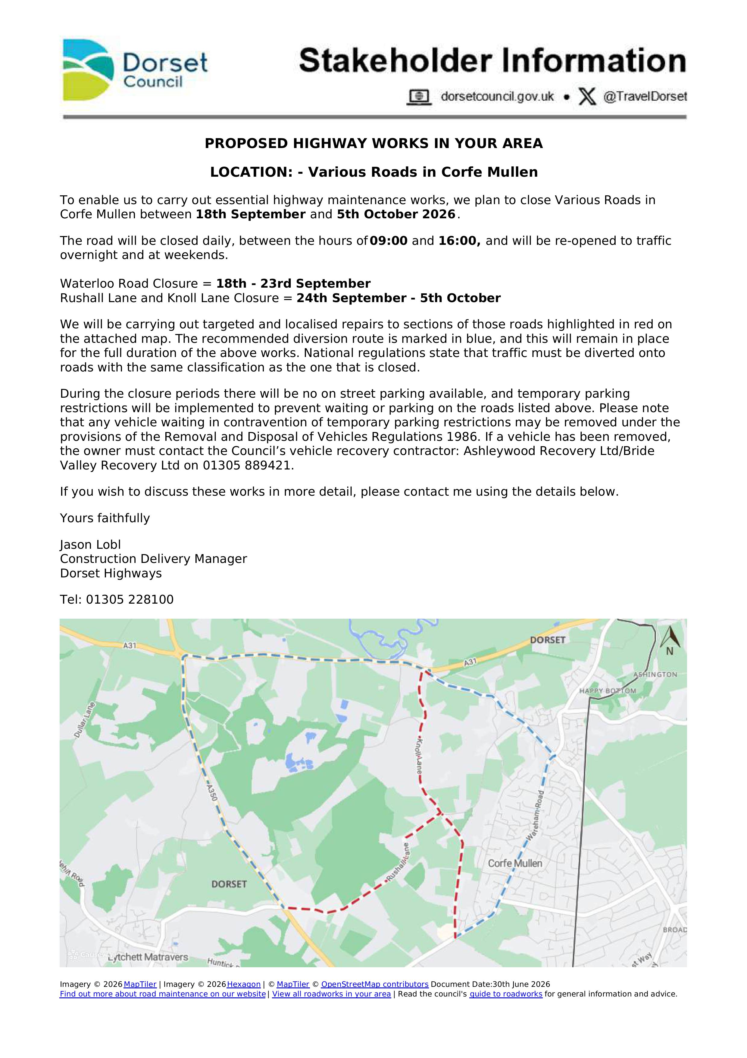 Dorset Council Highways Corfe Mullen