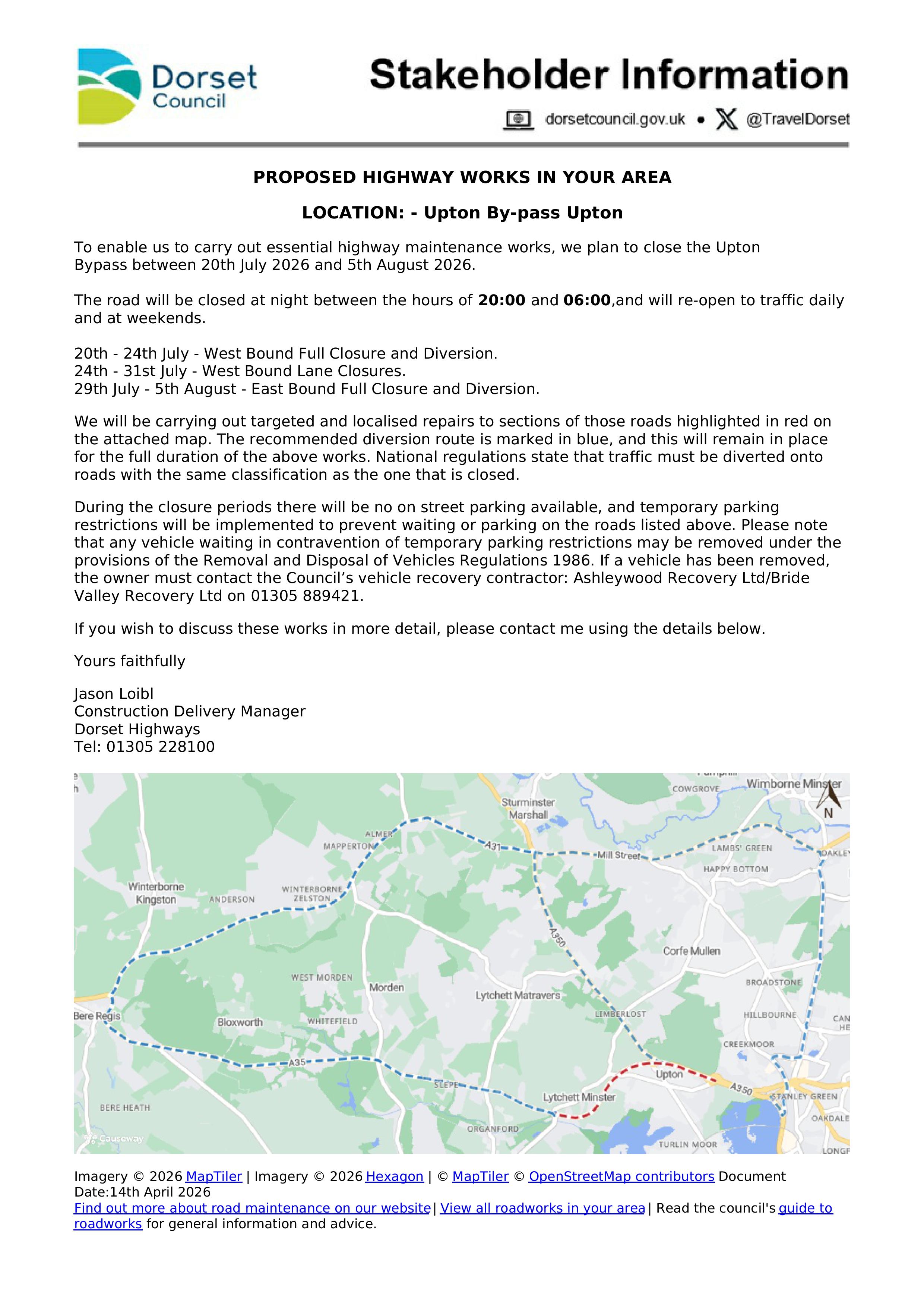 A35 Upton By Pass Proposed Highway Works revised