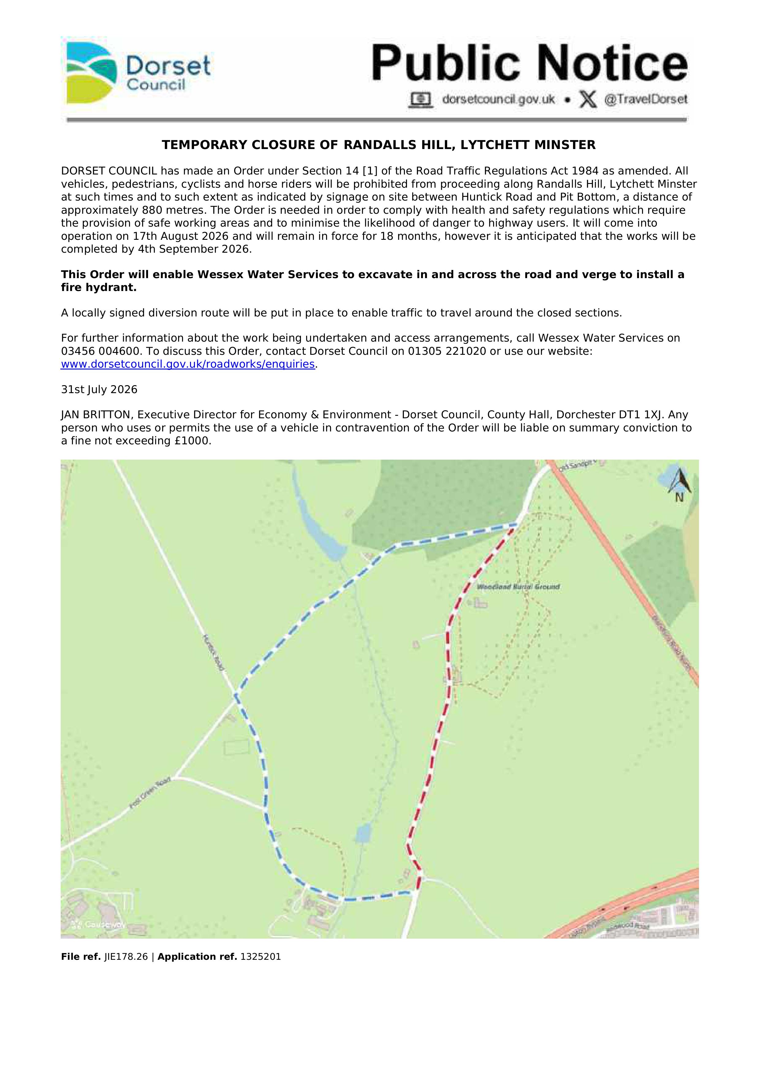 Temporary Closure Randalls Hill Lytchett Minster