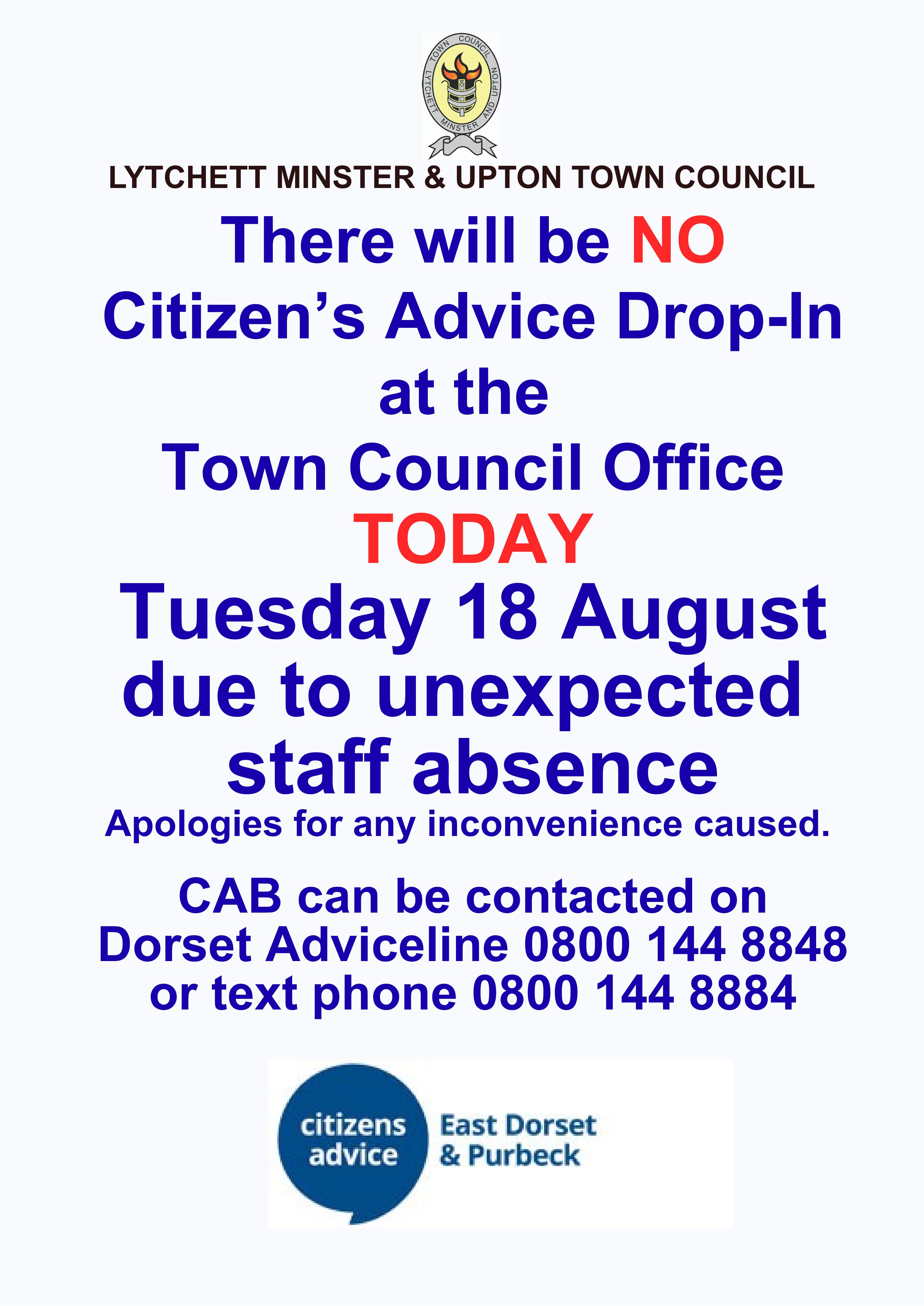 No CAB Drop-In Tuesday 18 August