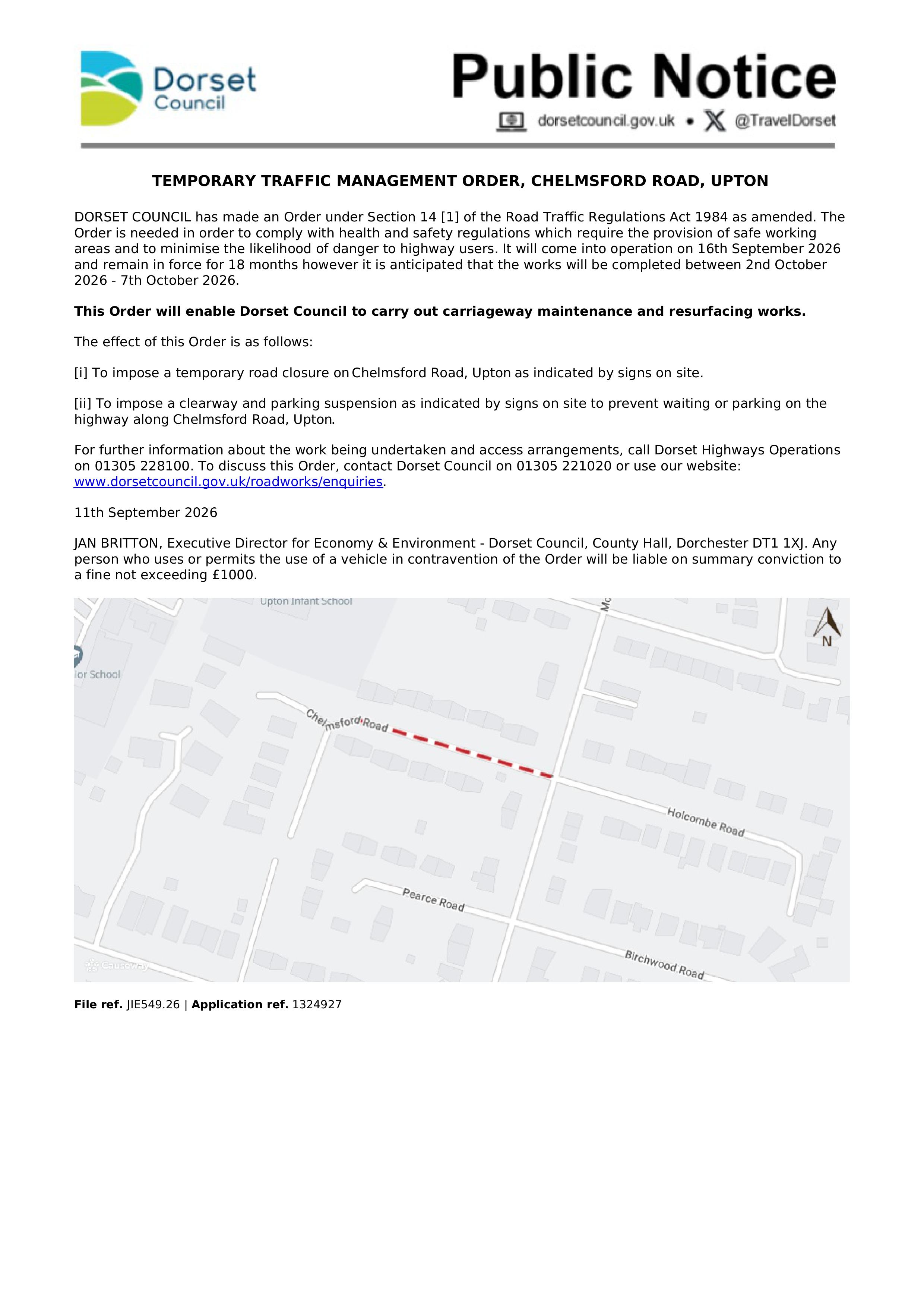Public Notice - Chelmsford Road